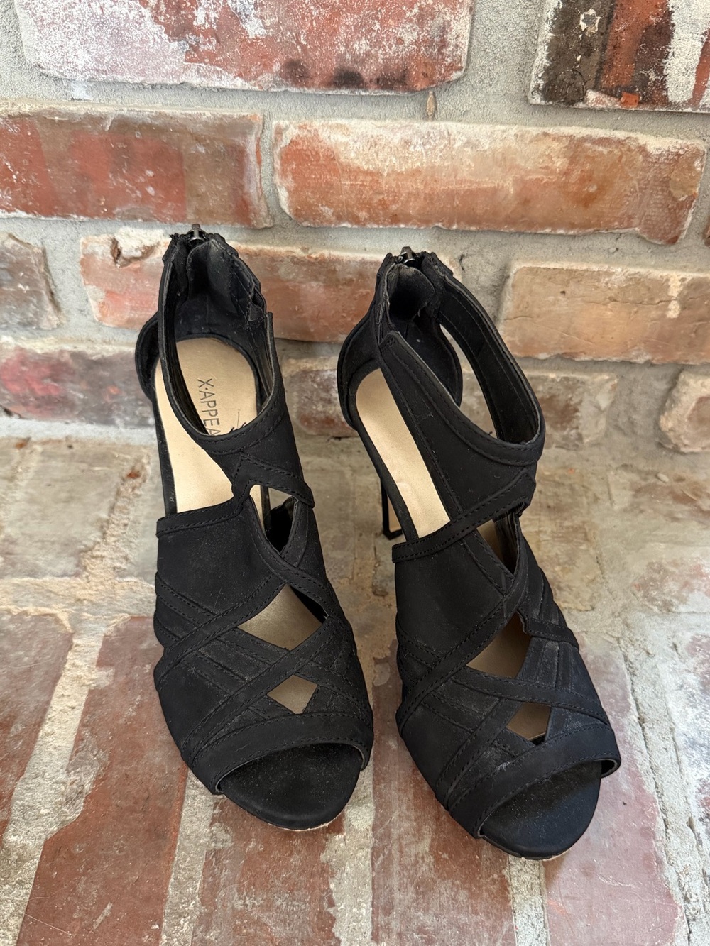 Xappeal Black Crisscross Peep-Toe Stiletto Heels